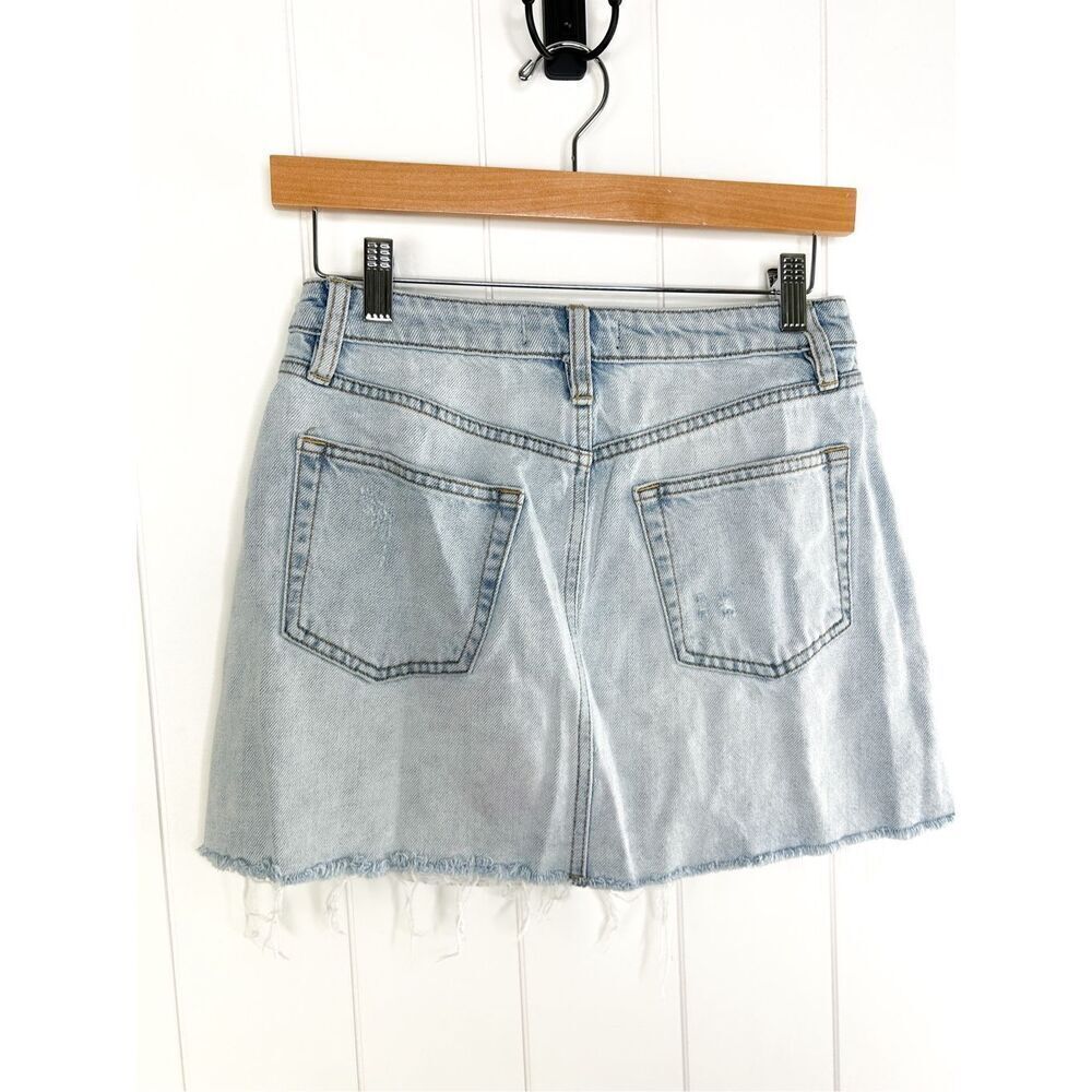 Free People X We the Free Montauk Button Fly Mini Distressed Denim Skirt 26 - Picture 8 of 12